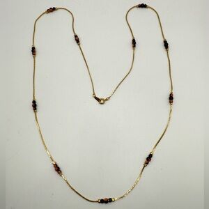 Vintage Korea Gold Tone Necklace Black & Pink Beads